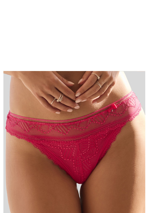 Bild: String von LASCANA: Femininer String mit feiner Zierschleife in der vorderen Mitte. Rundherum überzogen mit anteilig recycelter Spitze in blumiger Optik. Mit eingearbeitetem Baumwollzwickel. Passende BH's aus der gleichen Serie erhältlich. Mit Liebe & Leidenschaft in Hamburg kreiert. Spitze aus 56% Polyamid recycelt, 27% Polyamid, 17% Elasthan, Microtouchmaterial aus 83% recyceltem Polyamid