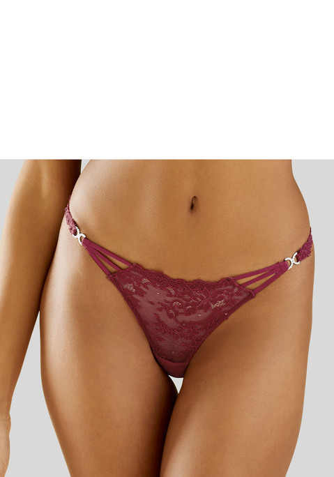 Bild: String von LASCANA: LASCANA: Sexy String aus leicht transparenter Jacquardspitze und raffinierten Bändchen an der Seite, die mit einer Strassschnalle zusammengehalten werden. Mit Baumwollzwickel. Aus 90% Polyamid, 10% Elasthan.