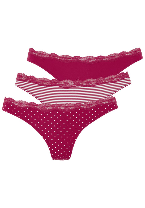 Bild: String von LASCANA: Lascana Strings im 3er-Pack. Mit zarter Spitze am Taillenbündchen. Flache Einfassungen an den Beinausschnitten. Aus weicher Baumwoll-Stretch-Qualität.