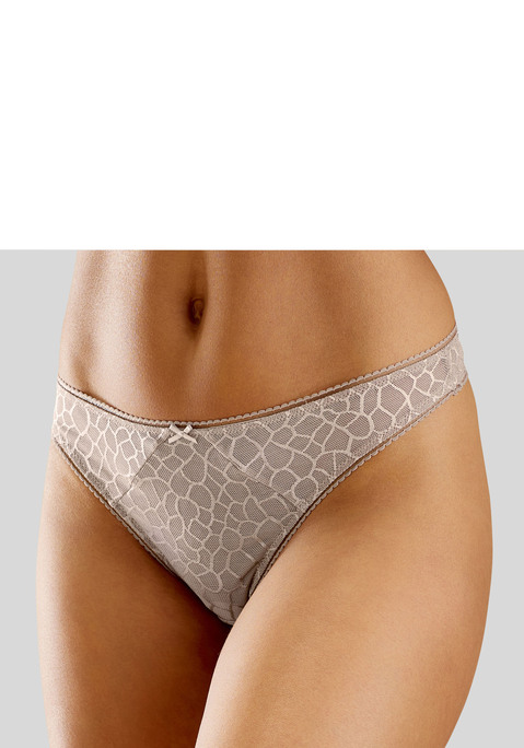 Bild: String von LASCANA: Klassischer String mit feiner Zierschleife in der vorderen Mitte. Vorne aus modischem , leicht schimmerndem Netz-Muster. Mit eingearbeitetem Baumwollzwickel. Passender BH aus der gleichen Serie erhältlich. Mit Liebe & Leidenschaft in Hamburg kreiert. Obermaterial: 89% Polyamid, 11% Elasthan.