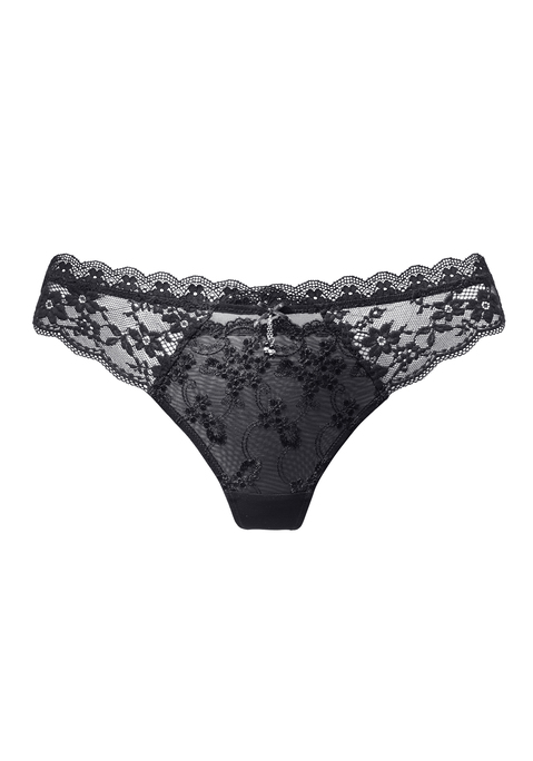 Bild: String von LASCANA: Verführerischer String aus edler Stickereispitze und seitlichen Jacquardspitzeneinsätzen. Mit hübschem Perlenaccessoire und feiner Zierschleife in der vorderen Mitte. Mit eingearbeitetem Baumwollzwickel. Passende BHs aus der gleichen Serie erhältlich. Mit Liebe & Leidenschaft in Hamburg kreiert. Aus 50% Polyamid, 30% Polyester, 20% Elasthan.