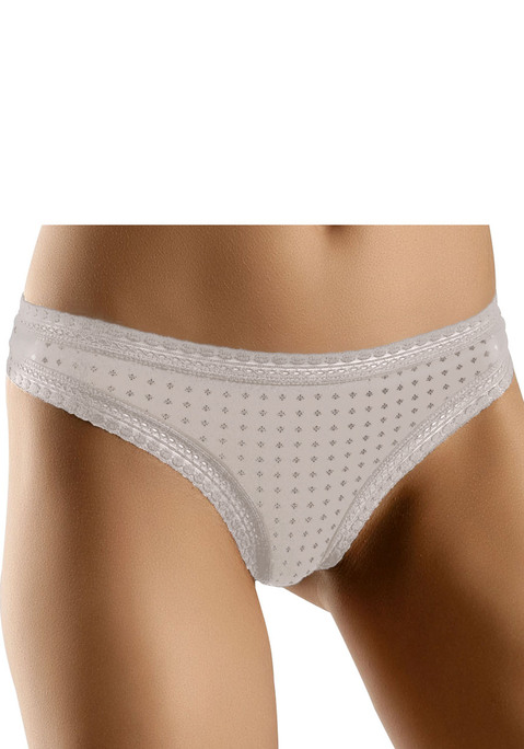 Bild: String von LASCANA: Lascana Strings im 3er-Pack. Mit grafischer Spitze an Taillen- und Beinabschlüssen. Allover bedruckt und uni in einer Packung. Aus weicher Baumwoll-Stretch-Qualität.