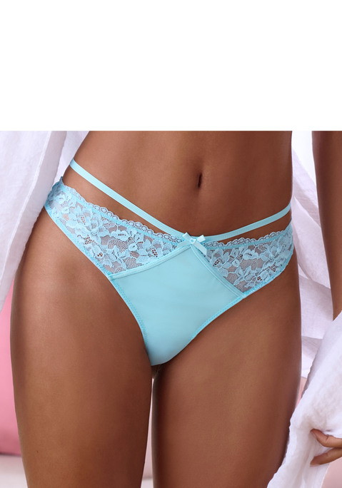 Bild: String von LASCANA: Verführerischer String mit aufregender Bänder-Optik & feiner Zierschleife vorne mittig. Gefertigt aus einem edlen Mix aus feiner, blumiger Spitze und weichem Soft-Mesh. Mit eingearbeitetem Baumwollzwickel. Passender BH aus der gleichen Serie erhältlich, um dein Dessous-Set zu vervollständigen. Mit Liebe & Leidenschaft in Hamburg kreiert. Aus 90% Polyamid, 10% Elasthan.
