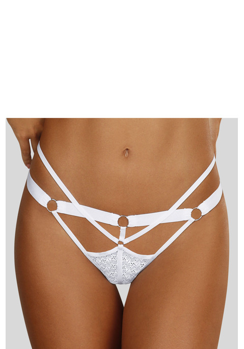 Bild: String von LASCANA: Verführerischer String mit modischer, dezent transparenter Spitze. Rundherum mit einer extravaganten Bänder-Optik. Mit edlen Metallaccessoires. Mit eingearbeitetem Baumwollzwickel. Passende BHs aus der gleichen Serie erhältlich. Obermaterial: 83% Polyamid, 17% Elasthan.