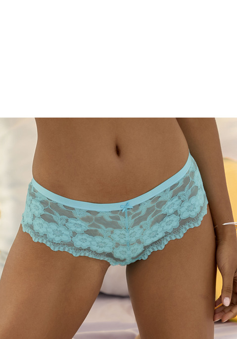 Bild: Stringpanty von LASCANA: Feminine Stringpanty aus zarter, elastischer Jacquardspitze. Mit leicht glänzendem Bund und feiner Zierschleife vorne mittig. Mit eingearbeitetem Baumwollzwickel. Passender BH aus der gleichen Serie erhältlich. Mit Spitze, die anteilig recyceltes Polyamid enthält. Aus 85% Polyamid, 10% Elasthan, 5% Polyester.