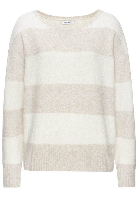 Bild: Sweater von LASCANA: Strickpullover von Lascana mit Rundhalsausschnitt, gerippten Bündchen und Saum sowie klassischem Streifenmuster. Kuschelig weiche Strickqualität.