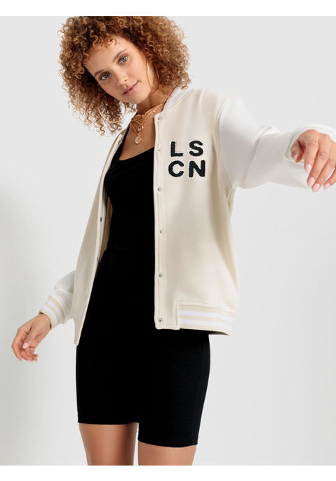 Bild: Sweatjacke von LSCN by LASCANA: Sweatjacke von LSCN by Lascana im Collegestyle. Farblich abgesetzte Ärmel. Durchgehende Druckknopfleiste. Leistentaschen. Collegekragen und Saumbündchen mit Streifen. Gerade Passform. Weiche Sweatware mit hohem Baumwollanteil.