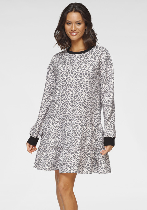 Bild: Sweatkleid von LASCANA: Verspieltes Jerseykleid mit weiter Silhouette, gestuften Raffungen am Rock und langen Ärmeln mit elastischen Bündchen. Aus 50% Baumwolle, 50% Polyester.