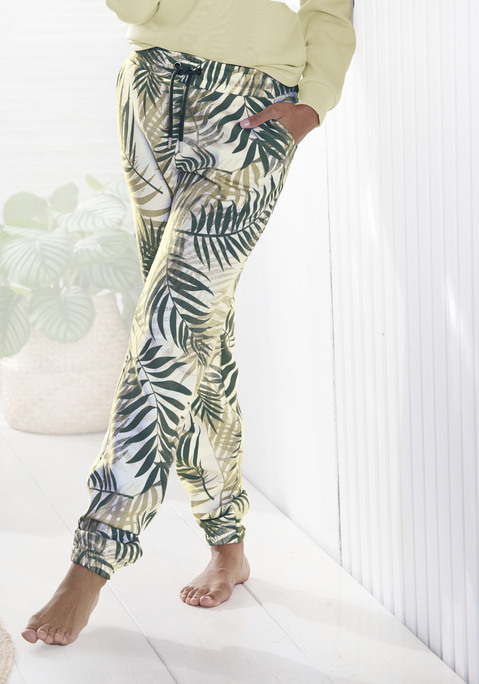 Bild: Sweatpants von LASCANA: Coole Sweatpants von Lascana mit Blätter-Alloverprint. Elastischer Tunnelzugbund und seitliche Eingrifftaschen. Gerade Passform. Weiche Sweatqualität.