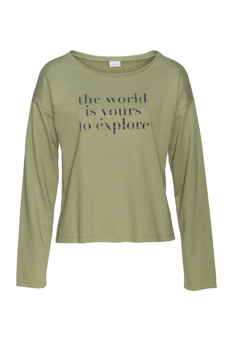 Bild: Sweatshirt von LASCANA: Lässiges Sweatshirt von Lascana. Lockerer Sitz mit Rundhalsausschnitt und leicht verkürztem Schnitt. Perfekt als Homewear wie für die Straße. Weiche Qualität aus Baumwollmischgewebe.