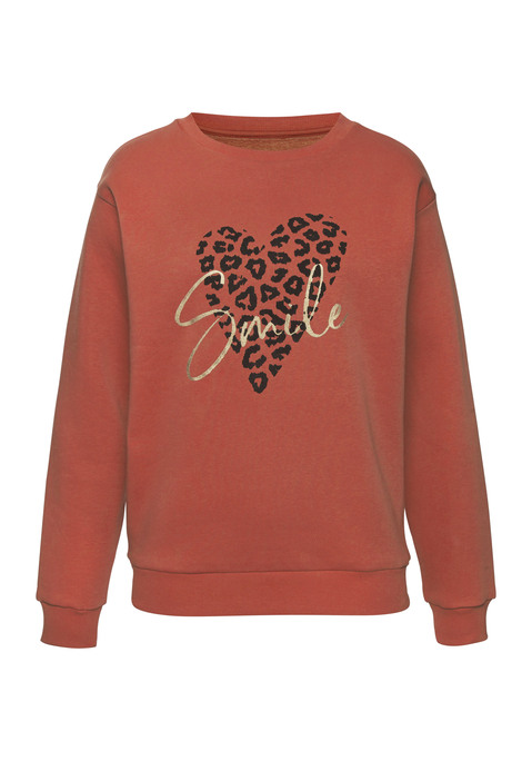 Bild: Sweatshirt von LASCANA: Sweatshirt von Lascana mit Rundhalsausschnitt. Herzförmiger Frontprint mit Inside-Leomuster. Rippbündchen an Ausschnitt, Ärmeln und Saum. Bequeme Passform mit leicht überschnittenen Schultern. Softe Baumwoll-Mix-Qualität.