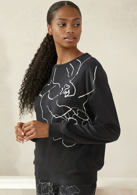 Bild: Sweatshirt von LASCANA: Kuscheliges Sweatshirt von Lascana mit floralem Druck. Rundhalsausschnitt. Lange Ärmel mit Rippbündchen. Lockere Passform mit überschnittenen Schultern. Individueller Basic-Look. Weiche Sweatware.