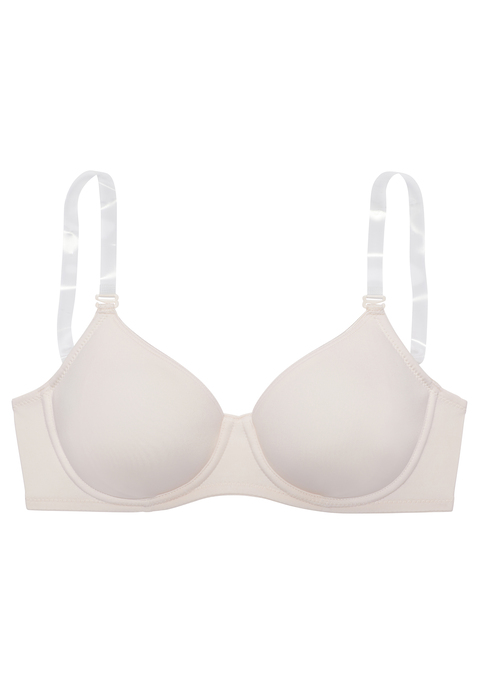 Bild: T-Shirt-BH von LASCANA: Klassischer Bügel-BH für den Alltag mit modischen Wechselträgern. Mit Bügel und nahtlos vorgeformten Cups (ohne Wattierung). Aus seidiger Microfaser in hochwertiger Tactel Qualität - besonders trageangenehm. Träger zum Austauschen: 1x Transparent, 1x Grundfarbe, 1x Stickereiträger. Mit Liebe & Leidenschaft in Hamburg kreiert. Der BH ist aus 82% Polyamid (TACTEL®), 18% Elasthan (LYCRA®). BHs sind nicht trocknergeeignet, da die Versteller und Ringe durch die Hitze beschädigt werden und brechen.