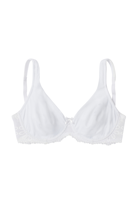 Bild: T-Shirt-BH von LASCANA: Modischer T-Shirt-BH mit blumiger Spitze. Süßes Schleifendetail sorgt für einen femininen Look. Mit nahtlosen Cups (ohne Schale) aus seidiger Microfaser in hochwertiger Tactel Qualität. Verstellbare Träger und Rückenverschluss. Mit Liebe & Leidenschaft in Hamburg kreiert. Aus 89% Polyamid TACTEL®, 11% Elasthan LYCRA®.