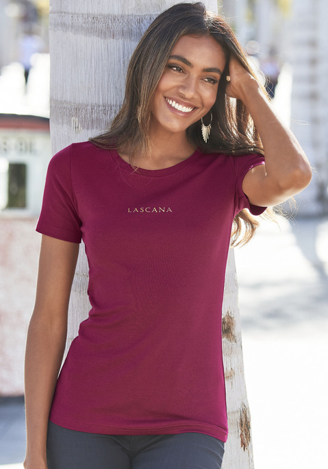 LASCANA T-Shirt Damen bordeaux, schwarz Gr.32/34