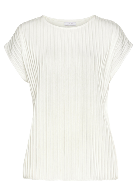 Bild: T-Shirt von LASCANA: Strickshirt von LASCANA aus Rippstrick mit kurzen, angeschnittenen Ärmeln. Länge ca. 62 cm. Aus 62% Polyester, 33% Viskose, 5% Elasthan.