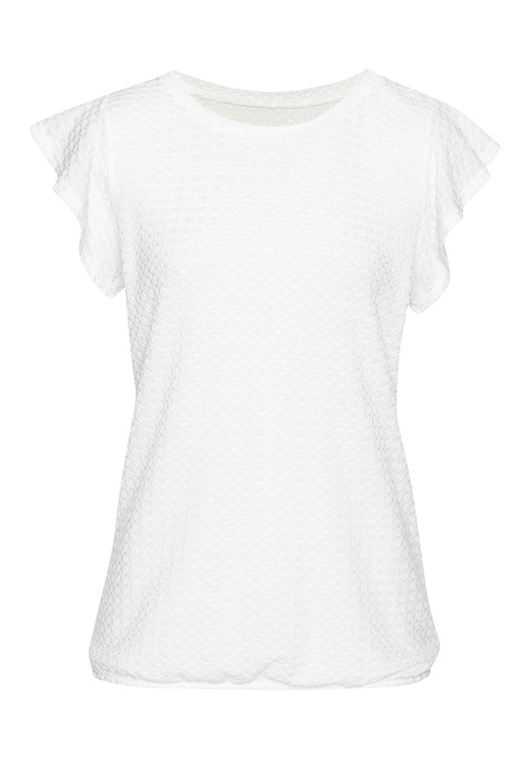 Bild: T-Shirt von LASCANA: Unifarbenes T-Shirt von Lascana mit modischer Struktur und hübschen Flügelärmchen. Lockere Passform. Vielseitig kombinierbar zu verschiedenen Anlässen. Weiche, elastische Qualität mit recyceltem Polyester.