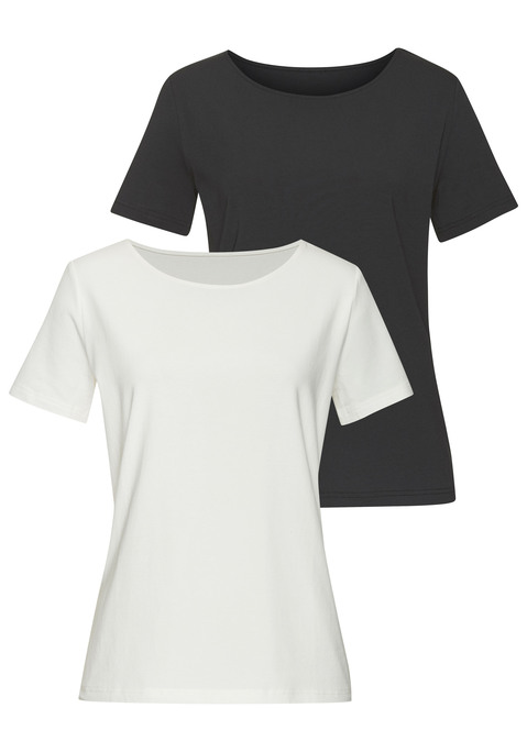 Bild: T-Shirt von LASCANA: Klassisches T-Shirt von Lascana im 2er-Pack. Kurze Ärmel. Mit Rundhals-Ausschnitt. Weiche Jerseyqualität aus Baumwoll und Modal.
