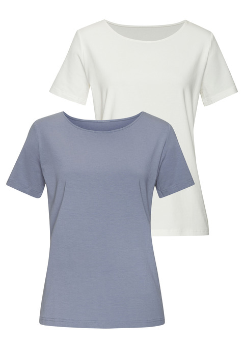 Bild: T-Shirt von LASCANA: Klassisches T-Shirt von Lascana im 2er-Pack. Kurze Ärmel. Mit Rundhals-Ausschnitt. Weiche Jerseyqualität aus Baumwoll und Modal.