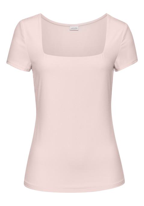 Bild: T-Shirt von LASCANA: T-Shirt von Lascana. Mit Karree-Ausschnitt. Vorn doppellagig gearbeitet. Eng anliegende Ärmel. Elastische, bügelarme Qualität.