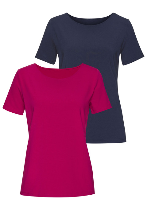 Bild: T-Shirt von LASCANA: Klassisches T-Shirt von Lascana im 2er-Pack. Kurze Ärmel. Mit Rundhals-Ausschnitt. Weiche Jerseyqualität aus Baumwoll und Modal.