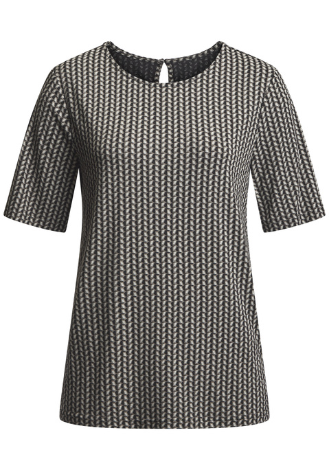 Bild: T-Shirt von LASCANA: T-Shirt von Lascana mit modischem Alloverprint. Rundhalsausschnitt mit kleinem Cut-out und Knopfdetail hinten. Passt gut zu Hosen und  Röcken und ist vielseitig kombinierbar für Alltag und Freizeit. Weich fließende Viskose.