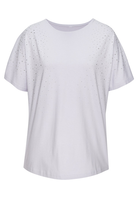 Bild: T-Shirt von LASCANA: T-Shirt von Lascana mit glitzernden Schmucksteinen auf der Vorderseite. Rundhalsausschnitt mit dezenter Blende. Überschnittene Schultern für eine moderne Silhouette. Locker fallende Passform. Vielseitig kombinierbar. Hochwertige Qualität.