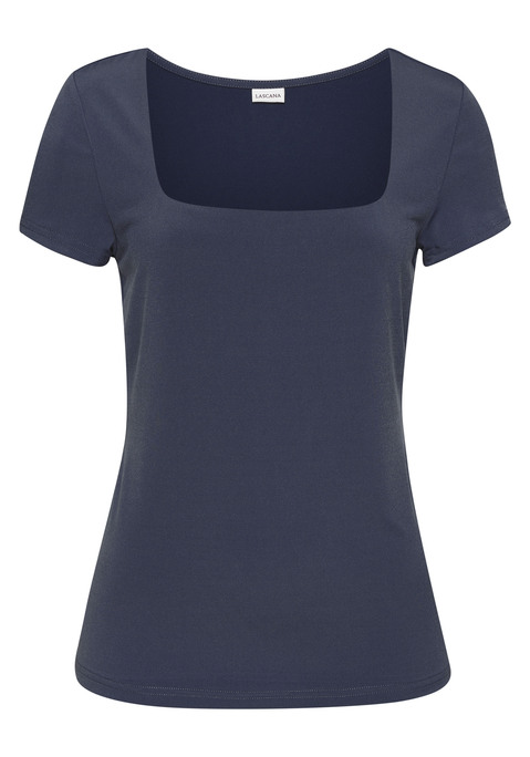 Bild: T-Shirt von LASCANA: T-Shirt von Lascana. Mit Karree-Ausschnitt. Vorn doppellagig gearbeitet. Eng anliegende Ärmel. Elastische, bügelarme Qualität.