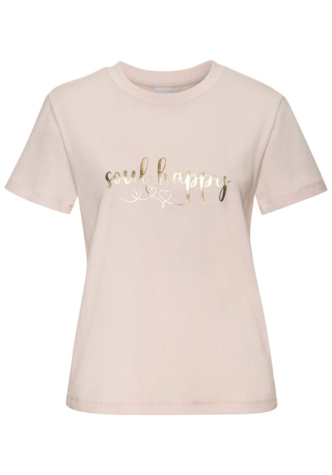 Bild: T-Shirt von LASCANA: T-Shirt von Lascana. Glänzender Foliendruck vorn. Rundhalsausschnitt. Kurze Ärmel. Lockere Passform. Aus weicher, nachhaltiger Baumwollqualität.