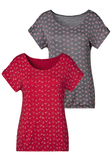 Bild: T-Shirt von LASCANA: Lascana Shirts im 2er-Pack. Mit kleinem Knotendetail und Cut Out am Ärmel. Gummizug am Bund für eine lässige Passform. Weich fließende Viskose-Qualität mit Elasthan.