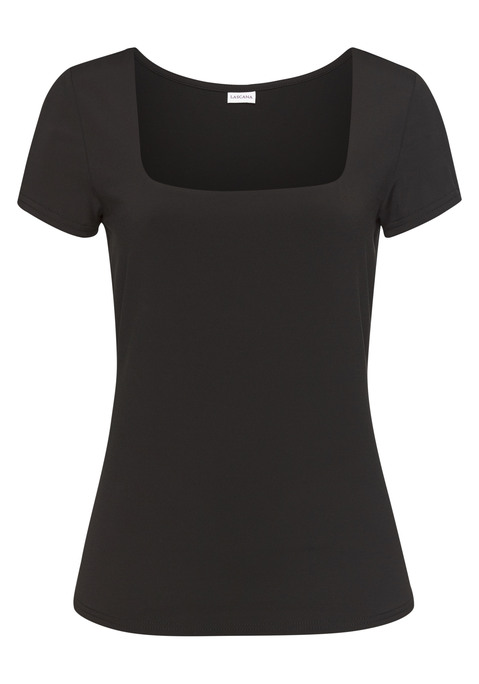 Bild: T-Shirt von LASCANA: T-Shirt von Lascana. Mit Karree-Ausschnitt. Vorn doppellagig gearbeitet. Eng anliegende Ärmel. Elastische, bügelarme Qualität.