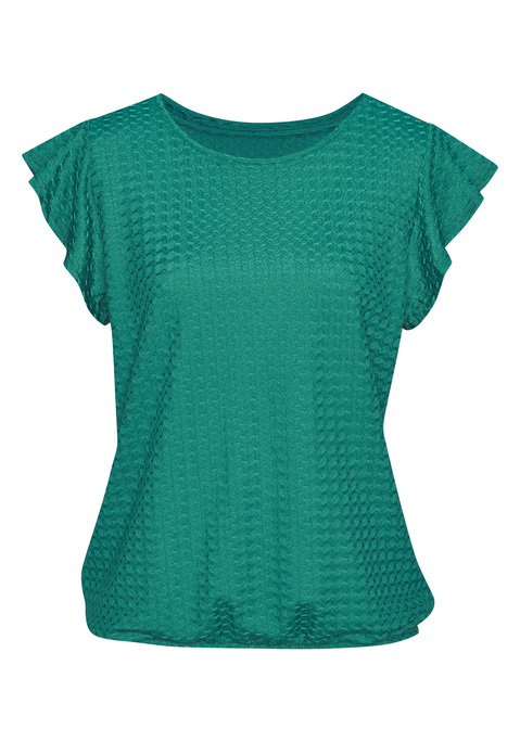 Bild: T-Shirt von LASCANA: Unifarbenes T-Shirt von Lascana mit modischer Struktur und hübschen Flügelärmchen. Lockere Passform. Vielseitig kombinierbar zu verschiedenen Anlässen. Weiche, elastische Qualität mit recyceltem Polyester.