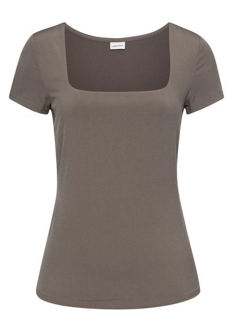 Bild: T-Shirt von LASCANA: T-Shirt von Lascana. Mit Karree-Ausschnitt. Vorn doppellagig gearbeitet. Eng anliegende Ärmel. Elastische, bügelarme Qualität.