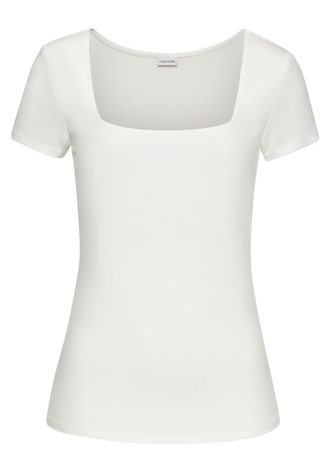 Bild: T-Shirt von LASCANA: T-Shirt von Lascana. Mit Karree-Ausschnitt. Vorn doppellagig gearbeitet. Eng anliegende Ärmel. Elastische, bügelarme Qualität.
