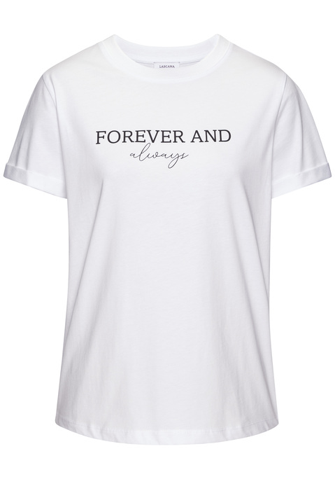 Bild: T-Shirt von LASCANA: Unifarbenes T-Shirt von Lascana mit coolem Schriftzug vorn auf der Brust. Rundhalsausschnitt und gerader Saumabschluss. Gerade Passform. Super für Alltag- und Freizeit-Looks. Weiche Baumwollqualität.