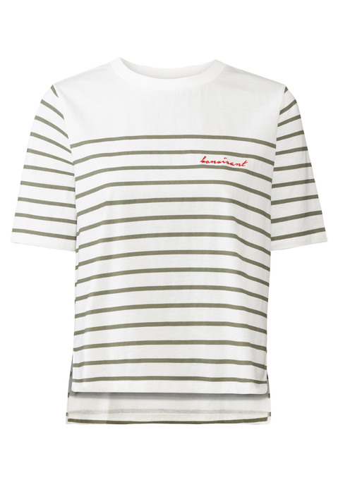 LASCANA T-Shirt Damen weiß-khaki gestreift Gr.32/34