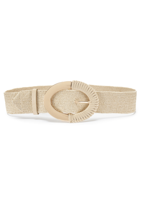 Bild: Taillengürtel von LASCANA: Elastischer Taillengürtel von Lascana in Bast-Optik. Runde, markante Schließe mit metallisch glänzendem Detail. Aus Papierstroh – für den perfekten Sommer-Look.