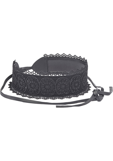 Bild: Taillengürtel von LASCANA: Taillengürtel mit Spitze von LASCANA. Zum Binden. Größen: S=65cm, M=75cm, L=85cm + je Größe 80cm Bandlänge pro Seite. Aus: Lederimitat und Textil.