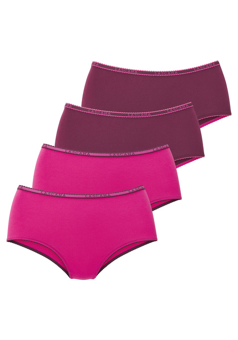 Bild: Taillenslip von LASCANA: Bequeme Taillenslips von Lascana im praktischen 4er-Pack. Weiches Logobündchen mit kontrastfarbener Muschelborte.  Aus angenehm elastischer Baumwolle.