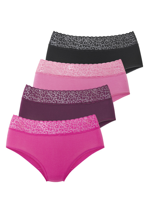 Bild: Taillenslip von LASCANA: Bequeme unifarbene Taillenslips von Vivance im 4er-Pack. Bequemes, etwas breiteres Spitzenbündchen mit Muster. Weich eingefasste Beinausschnitte. Weiche, elastische Baumwollqualität.