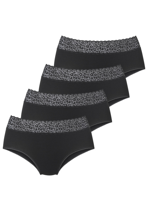 Bild: Taillenslip von LASCANA: Bequeme unifarbene Taillenslips von Vivance im 4er-Pack. Bequemes, etwas breiteres Spitzenbündchen mit Muster. Weich eingefasste Beinausschnitte. Weiche, elastische Baumwollqualität.
