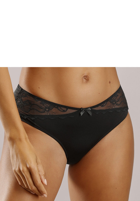 Bild: Tanga von LASCANA: Lascana Slip aus der Wäsche-Serie "Vittoria"  mit Spitzeneinsatz aus hochwertiger Microtouch-Qualität. Der Slip verfügt über eine kleine Zierschleife in der vorderen Mitte sowie einen eingearbeiteten Baumwollzwickel. Außerdem ist ein passender Schalen-BH verfügbar. Aus 90% Polyamid, 10% Elasthan.
