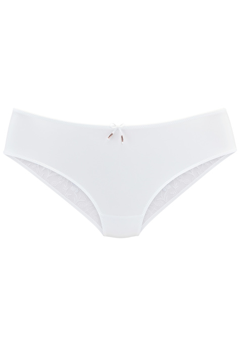 Bild: Tanga von LASCANA: Femininer Tanga mit feiner Schleifenapplikation. Aus transparentem Soft-Mesh mit einem hübschen Blumenmuster aus Stickereispitze sowie weichem Microtouch-Material. Mit eingearbeitetem Baumwollzwickel. Passende BHs aus der gleichen Serie erhältlich. Mit Liebe & Leidenschaft in Hamburg kreiert. Obermaterial: 73% Polyamid, 20% Polyester, 7% Elasthan.
