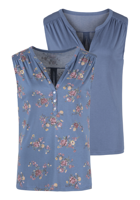 Bild: Shirttop von LASCANA: Lascana Tops im 2er-Pack. Mit dekorativen Zierfalten an den Schultern. Besonderer V-Ausschnitt mit kleiner Knopfleiste. Aus trageangenehmer, weicher Viskose-Qualität.