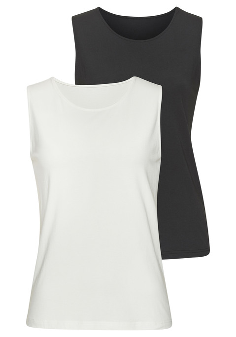 Bild: Tanktop von LASCANA: Schlichtes Tanktop im 2er-Pack von Lascana. Mit breiten Trägern und hohem Halsausschnitt. Weicher Baumwoll-Modal-Mix.