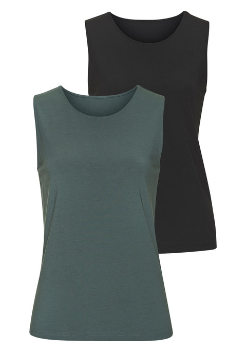 Bild: Tanktop von LASCANA: Schlichtes Tanktop im 2er-Pack von Lascana. Mit breiten Trägern und hohem Halsausschnitt. Weicher Baumwoll-Modal-Mix.
