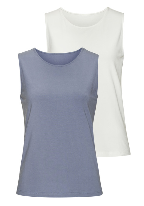 Bild: Tanktop von LASCANA: Schlichtes Tanktop im 2er-Pack von Lascana. Mit breiten Trägern und hohem Halsausschnitt. Weicher Baumwoll-Modal-Mix.