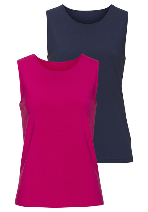 Bild: Tanktop von LASCANA: Schlichtes Tanktop im 2er-Pack von Lascana. Mit breiten Trägern und hohem Halsausschnitt. Weicher Baumwoll-Modal-Mix.
