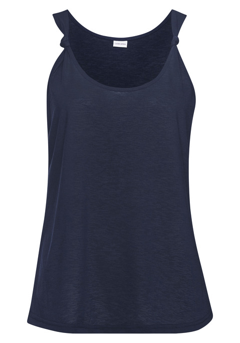 Bild: Tanktop von LASCANA: Luftiges Top von Lascana. Tanktopträger mit Knoten vorn. Tiefer Rundhalsausschnitt. Figurumspielende Passform mit abgerundetem Saum. Pflegeleichter Slub-Jersey.