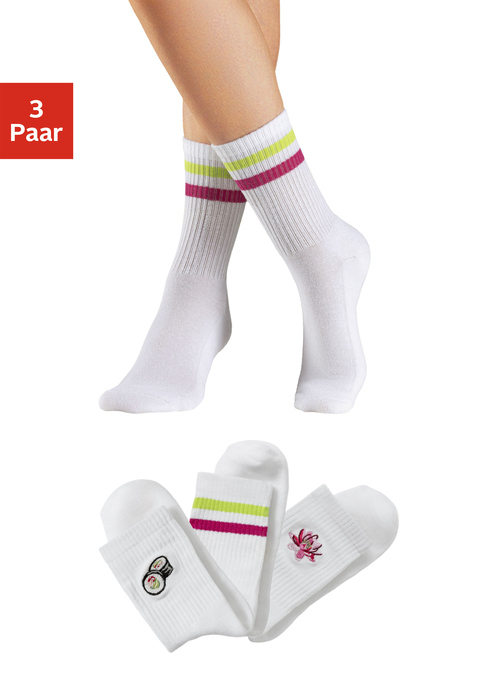 Bild: Tennissocken von LASCANA: Klassische Tennissocken von Lascana im praktischen 3er-Pack. Fußfrottee und hübsche Stickereien. Weiche  Baumwollmischung.